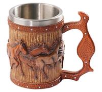 Homoyoyo Chope à Bière Viking en Résine Alimentaire Grosse Capacité 500 Ml Design Baril Vintage Imitation Bois Tasse Multifonction pour Bar Maison et Restaurant