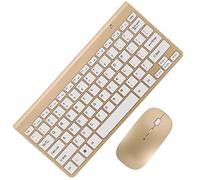 Homoyoyo Clavier Et Souris sans Fil Silencieux Combo Plug and Play Récepteur USB Clavier Multimédia Compact Léger Et Élégant pour Pc Bureau Doré