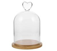 Homoyoyo Cloche en Verre Transparent avec Base en Bambou Cœur, Dôme Décoratif pour Fleurs Séchées et Bougies Parfumées, 15 Cm, Accessoire Déco Intérieur Élégant et Anti-poussière