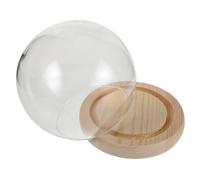 Homoyoyo Cloche Verre Ronde Transparente avec Socle Bois Vitrine Décorative pour Fleurs Préservées Figurines Argile Protection Anti-poussière Affichage pour Décoration de Table Φ