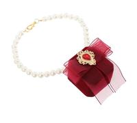 Homoyoyo Collier pour Chien Porte-bagues en Perles, Boîte de Rangement Bijoux Mariage, Accessoire Cérémonie Animaux, Noeud Rouge Foncé, Taille S 25 Cm de Tour de Cou