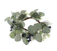 Homoyoyo Couronne de Bougie Eucalyptus Artificielle avec Anneau de Pin Décoratif Polyvalent pour Table Festive Centre de Table pour Mariage et Décoration de Porte Toutes Saisons