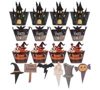 Homoyoyo Décorations pour Cupcakes Halloween 48 Pièces 2 Lots de 24 Caissettes en Papier Motifs Citrouille Fantôme Chauve-Souris et Crâne Fournitures de Fête pour Gâteaux et Muffins