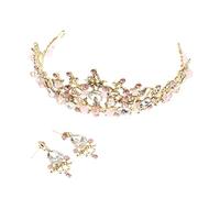 Homoyoyo Diadème De Mariage Couronne Avec Strass Et Cristal Bandeau Pour Mariée Rose Boucles Oreilles Incluses