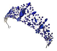 Homoyoyo Diadème de Mariée Bleu Strass, Coiffe Réutilisable en Métal Argenté et Bleu, Tiare Élégante pour Mariage, Soirée et Cérémonie, Ornement Coiffure Femme, Accessoire Vintage Chic