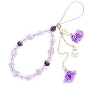 Homoyoyo Dragonne de Téléphone en Cristal Pourpre avec Pendentif Fleur Multifonctionnel, Bracelet Élégant et Délicat Protégeant Téléphone et Clés, Accessoire Pratique pour Usage Général
