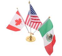 Homoyoyo Drapeaux de Table Miniatures États-Unis Mexique et Canada avec Mât en Métal et Socle Stable Lot de 3 set de Drapeaux de Bureau pour Décoration Intérieure Support Portable