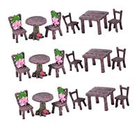 Homoyoyo Ensemble 18 Pièces Mobilier Miniature Jardin Décor de Table Chaise en Bois Imitation Décoration Micro-Paysage Intérieur Extérieur Coffret DIY 3 Tables Carrées Rondes Fleurs