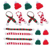 Homoyoyo Ensemble 48 Pièces Mini Bonnets et Écharpes Tricotés en Laine pour Décoration de Bouteilles de Vin et Loisirs Créatifs de Noël Bonnets Rouges et Verts Pompons Argentés Écharpes