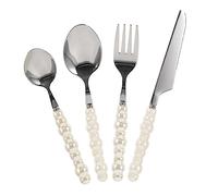 Homoyoyo Ensemble D'Argenterie Élégant En Acier Inoxydable 4 Pièces Avec Poignées En Perles - Couverts Complet Pour Dîner - Mariage Et Réceptions Fourchettes Couteaux Et Cuillères De