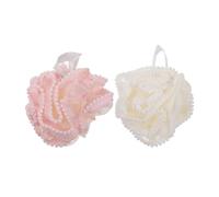 Homoyoyo Éponge de Bain Exfoliante Luffa 2 Pièces Grosse Taille Mousse Abondante pour Corps Femme et Homme Usage Quotidien Bain Blanche et Rose Cordon Suspendu