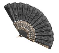 Homoyoyo Éventail Pliant Noir à Paillettes Brodées, Poignée Noire Élégante, Ventilateur Décoratif pour Spectacles de Danse, Fêtes et Événements Culturels Chinois, Accessoire Traditionnel