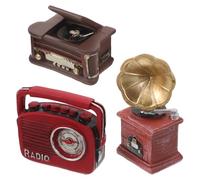 Homoyoyo Figurine Phonographe Rétro en Résine 3 Pièces Miniatures Décoratives pour Maison de Poupée, Accessoires Décoration Intérieure Vintage, Disques et Radio Miniatures, Présent Noël