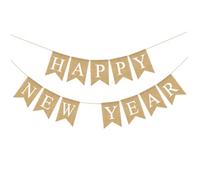 Homoyoyo Guirlande de Drapeaux Suspendus en Lin Naturel pour Nouvel An, Bannière Fanions à Chaînette, Décoration Festive D’intérieur et Extérieur pour Fête du Nouvel An, Ornement Suspendu