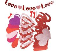 Homoyoyo Guirlandes De Cœurs Pailletées 3 Pièces Bannière D'amour Suspendue Papier Scintillant Décoration Romantique Fête Saint-valentin Mariage Party