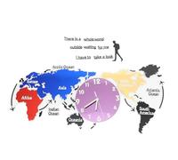 Homoyoyo Horloge Murale Carte du Monde en Acrylique Colorée Silencieuse Décorative pour Salon et Bureau Design Artisanal à Suspendre sans Pile Décoration Murale Originale