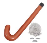 Homoyoyo Kit Halloween Cosplay Ancien avec Perruque Réaliste Barbe et Canne Gonflable pour Fête et Déguisement