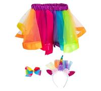 Homoyoyo Kit Tutu Arc-en-ciel Fille, Ensemble Licorne Coloré en Polyester | Bandeau et Coiffe Inclus, Style Lumineux pour Photos, Fêtes Costumées, Cosplay et Tenues de Petites Filles