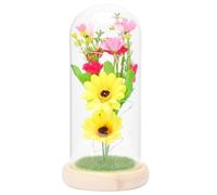 Homoyoyo Lampe LED Petite Veilleuse Tournesol Décorative avec Couverture en Verre et Base Bois Naturel Fleur Artificielle Lumineuse pour Décoration de Bureau et Saint-Valentin Ornement