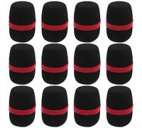 Homoyoyo Lot de 12 Bonnettes Anti-vent en Mousse pour Microphone, Protection Antibruit pour Micros à Main, Noir Anneau Rouge, Adaptées pour Interviews, Karaoké et Prises de Parole en