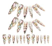 Homoyoyo Lot de 2 Boîtes de Faux Ongles Courts à Coller Thème Lapin pour Femmes et Filles, Autocollants pour Ongles de Noël, Couverture Complète, Décorations Festives de Pâques et Vacances