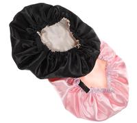 Homoyoyo Lot de 2 Bonnets de Nuit en Satin Lisse Bonnets Élastiques Ajustables Double Couche Taille Unique pour Femmes Protection Cheveux et Hydratation Couleurs Noir et Rose Usage