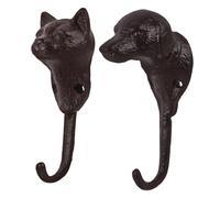 Homoyoyo Lot de 2 Crochets Muraux en Fonte de Tête de Chien et Chat, Style Vintage Américain, Patères Décoratives Multifonctions en Métal Robuste, pour Porte-clés et Vêtements,