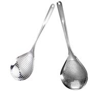Homoyoyo Lot de 2 Cuillères Passoire en Acier Inoxydable, Petite et Grosse Taille, Cuillères à Pâtes et Passoires Multifonctions Cuisine, Ustensiles la Cuisine Inox, Filtre à Friture
