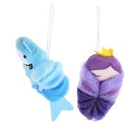 Homoyoyo Lot de 2 Éponges Garçon et Filles en Luffa Douce et Exfoliante Motifs Sirène Violet et Requin Bleu Taille Adaptée aux Petites Mains Accessoire Ludique de Bain pour Bébé