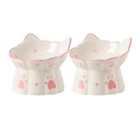 Homoyoyo Lot de 2 Gamelles Surélevées en Céramique Blanche Protection du Cou Incliné Anti-Renversement Bol pour Chat et Chiot Fourniture pour Animaux de Compagnie Bol D’Eau et