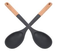 Homoyoyo Lot de 2 Grandes Cuillères Cuisine en Silicone Antiadhésif Résistantes à la Chaleur Manches en Bois Ergonomiques Ustensiles Polyvalents pour Remuer Servir et Cuisiner