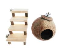 Homoyoyo Lot de 2 Jouets pour Hamster à Mordiller en Bois Naturel Escalier et Nid en Coque de Noix, Taille Moyenne, Accessoires pour Cage, Habitat pour Petits Animaux, Hamsters et Cochons