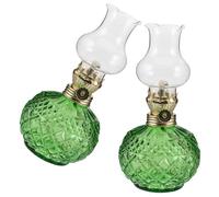 Homoyoyo Lot de 2 Lampes à Pétrole Vintage en Verre Vert Lanterne D’Intérieur Rétro Éclairage D’Ambiance pour Décoration Fêtes Camping et Relaxation Lampe Tempête Classique en Verre