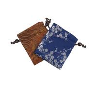 Homoyoyo Lot de 2 Paquet Présents en Tissu Tissé Jacquard Double Couche 10x12 Cm, Bleu Fleur de Prunier et Café Motif Vagues, Pochettes à Bijoux Cordon, Paquet de Rangement Portables