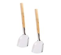 Homoyoyo Lot de 2 Spatules à Wok en Fer Manche en Bois, Ustensiles Cuisine Résistants la Chaleur, Spatules Domestiques pour Cuisson, Adaptées Maison, Restaurant, Friteuse, Outils