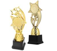 Homoyoyo Lot de 2 Trophées en Plastique Doré Forme Étoile à Cinq Branches, 1 Grand 1 Moyen, Récompense Scolaire pour Garçon et Filles, Trophée de Compétition Maternelle, Coupe pour Fête