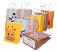 Homoyoyo Lot de 24 Paquet Présents en Papier Kraft Animaux 21X15X8Cm Paquet pour Anniversaire d'Garçon et Filles Poignées Robustes pour Fête Thème Jungle