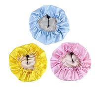 Homoyoyo Lot De 3 Bonnets De Nuit En Satin Léger Et Élastique Pour Garçon Et Filles 2-7 Ans, Taille Réglable Cordon, Couleurs Jaune, Bleu Ciel Et Rose, Protection Cheveux Pour Sommeil Et Bain