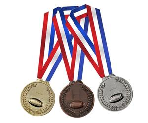 Homoyoyo Lot de 3 Médailles en Métal pour Rugby Ruban aux Trois Couleurs Médailles de Compétition Garçon et Filles et Adulte Récompenses Sportives pour Écoles et Événements à Suspendre