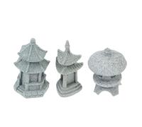 Homoyoyo Lot de 3 Ornements en Grès Gris Clair pour Décoration Intérieure et Extérieure, Mini Pavillons et Pagodes pour Bonsaï et Jardin Miniature, Décor Artisanal Solide et Résistant