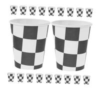 Homoyoyo Lot de 30 Gobelets en Papier Jetable à Carreaux Noir et Blanc 250 Ml pour Fête Course Automobile, Banquet et Anniversaire, Légers et Empilables, Adaptés pour Jus, Thé et Boissons