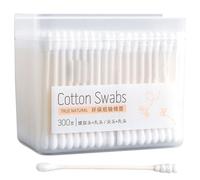 Homoyoyo Lot De 300 Set De Cotons-tiges En Coton Bio Et Manche Bois Robuste, Double Embout Spirale Et Pointe Ronde, Adaptés Visage Et Corps, Usage Quotidien Et Voyage Compact