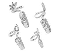 Homoyoyo Lot de 4 Bagues à Ongles pour Femme Alliage Argenté Strass Réglables et Confortables Accessoires Nail Art pour Fête Mariage et Manucure à Domicile Décoration Élégante