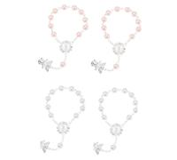Homoyoyo Lot de 4 Bracelets Chapelet pour Baptême Bébé avec Pendentif Ange en Argenté 2 Blancs et 2 Rose Clair Présents de Baptême Fille et Accessoires Religieux pour Cérémonie