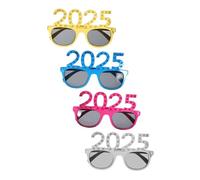 Homoyoyo Lot de 4 Lunettes de Fête 2025 à Monture Carrée Plaquée Strass Doré Argenté Bleu et Rose Fuchsia Accessoires Photo pour Soirées Déguisements et Événements Festifs