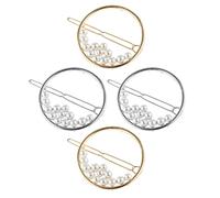 Homoyoyo Lot de 4 Pinces à Cheveux en Perles Rondes Creuses, 4 Pièces, Taille Moyenne, Décoration Élégante, pour Fille, Accessoire Coiffure Fête et Mariage, Couleurs Or et Argenté