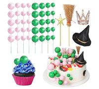 Homoyoyo Lot de 44 décorations de gâteau méchantes avec couronnes et chapeaux de sorcière - Kit de décoration de fête avec baguette de fée, balai et étoiles pour Halloween et anniversaire