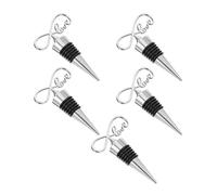 Homoyoyo Lot de 5 Bouchons de Bouteille en Alliage Argenté, Bouchons Créatifs de Cœur Joint en Caoutchouc Étanche, pour Conservation du Vin, Bière et Boissons, Accessoires Pratiques