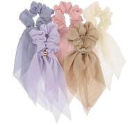Homoyoyo Lot de 5 Élastiques pour Cheveux Ruban Brodé, Double Couche et Nœud en Dentelle, Tons Café, Ivoire, Bleu-gris, Violet Clair et Rose Pâle, Accessoires pour Coiffure Féminine