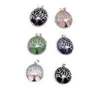 Homoyoyo Lot De 6 Breloques Pendentifs En Cristal Naturel Arbre De Vie Alliage Multicolore, Accessoires Diy Bijoux Pour Créateurs Artisans, Usage Création Bijoux Fête Présents Peau Sûre